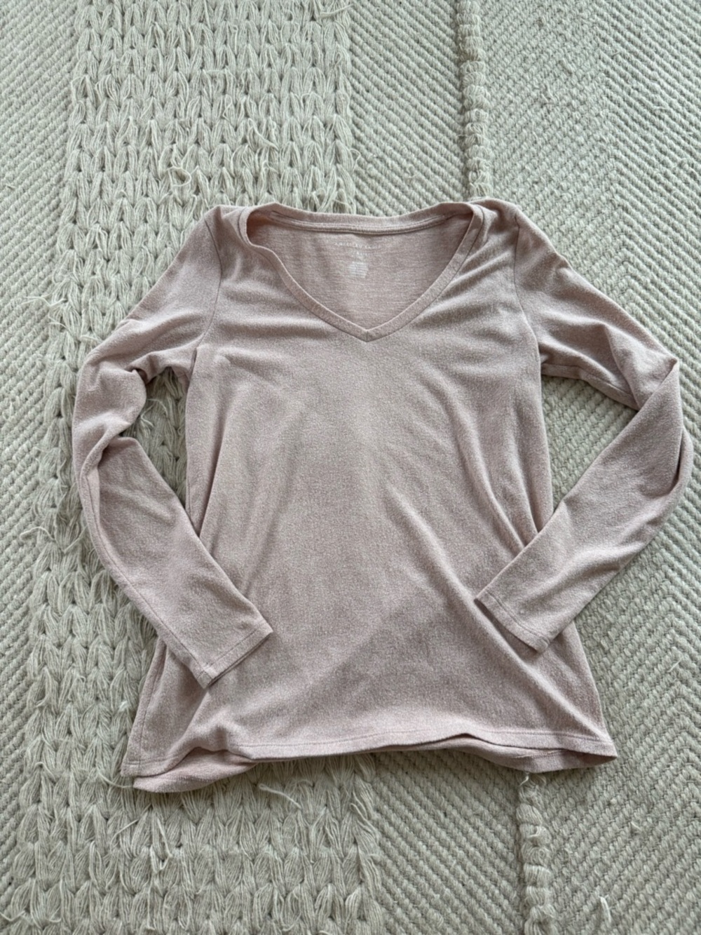 Women's V-Neck Long Sleeve Top - Soft Blush-‎ American Eagle